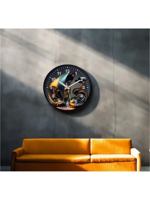 Dekoratif 3D Baskı Geometrik Desen Yuvarlak Duvar Saati -117