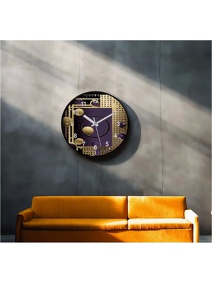 Dekoratif 3D Baskı Geometrik Desen Yuvarlak Duvar Saati -136