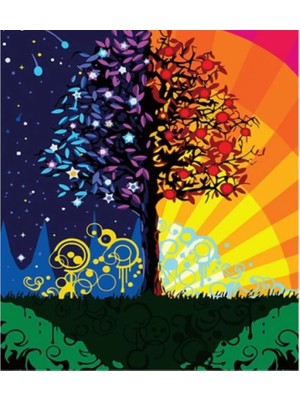 Kanvas Gündüz Gece ve Ağaç Sayılarla Boyama Seti Rulo