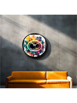 Dekoratif 3D Baskı Geometrik Desen Yuvarlak Duvar Saati -7