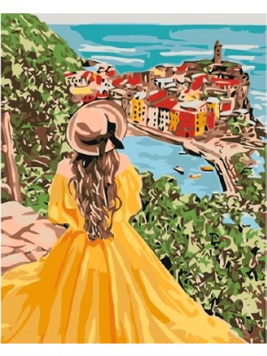 Kanvas Sarı Elbiseli Kadın Sayılarla Boyama Seti Rulo