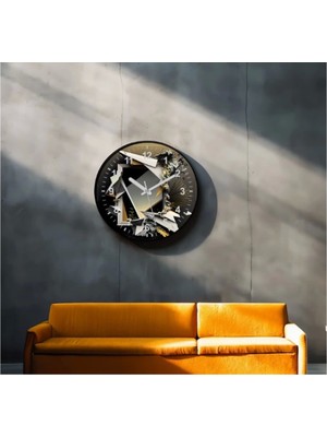 Dekoratif 3D Baskı Geometrik Desen Yuvarlak Duvar Saati -31