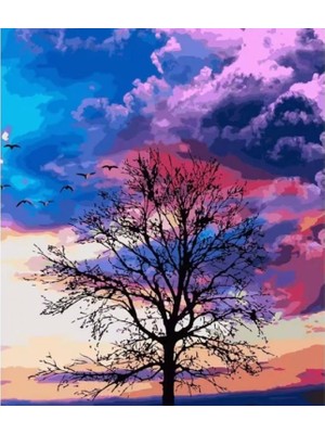 Kanvas Mor Bulutlar Sayılarla Boyama Seti Rulo