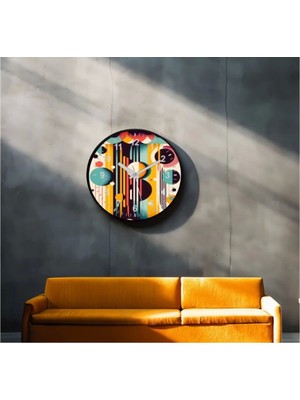 Dekoratif 3D Baskı Geometrik Desen Yuvarlak Duvar Saati -95