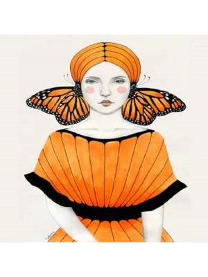 Kanvas Turuncu Kelebekli Kadın Sayılarla Boyama Seti  Rulo