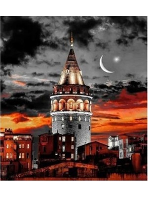 Kanvas Galata Kulesi Renkli Sayılarla Boyama Seti Rulo