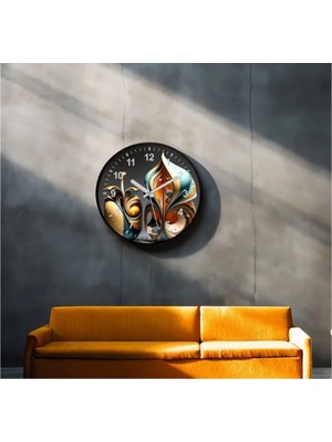 Dekoratif 3D Baskı Geometrik Desen Yuvarlak Duvar Saati -105