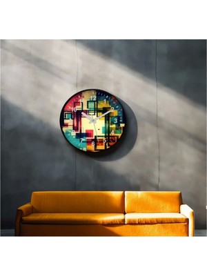 Dekoratif 3D Baskı Geometrik Desen Yuvarlak Duvar Saati -80