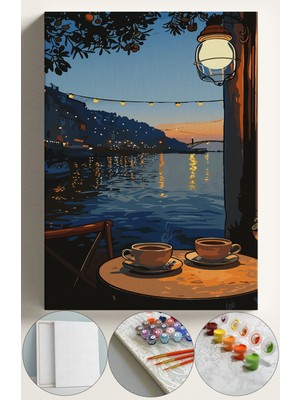 Corvo Sayılarla Boyama Çerçeveli Hobi Seti Numaralı Tuval Fırça Boya Dahil Kasnaklı 40X50 cm Gece Kahvesi