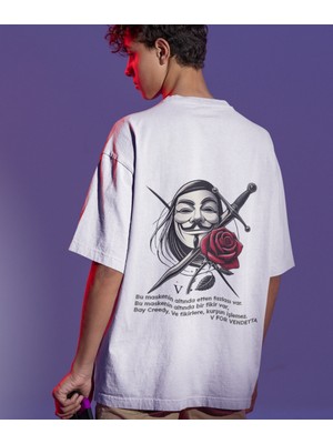 Terzili Giyin V For Vendetta Baskılı Oversize Erkek Tişört