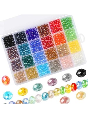 Yiğit Aksesuar 4 mm 24 Renk Kristal Boncuk Takı Yapım Malzemeleri