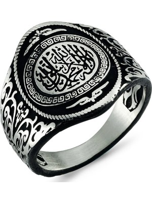 Modasilvers 925 Ayar Gümüş Kelime-İ Tevhid Yazılı Erkek Yüzük