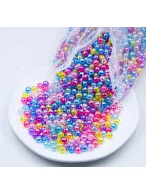 Yiğit Aksesuar 100 Adet Şeffaf Renkli Parlak Delikli Yuvarlak Boncuk Bileklik Kolye Takı Yapım Malzemeleri