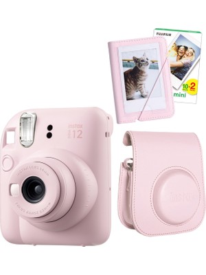 Fujifilm Instax Mini 12 20 Filmli Mini Albüm ve Deri Kılıflı Pembe Fotoğraf Makinesi