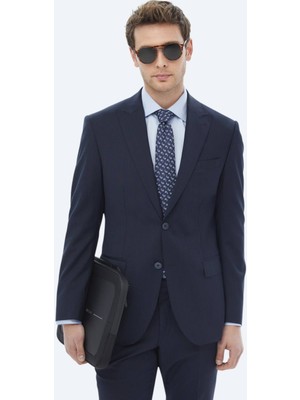 Lacivert Mikro Modern Fit Yün Karışımlı Takım Elbise