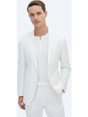 Ekru Düz Slim Fit Takım Elbise