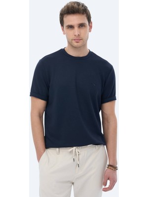 Lacivert Düz Bisiklet Yaka T-Shirt