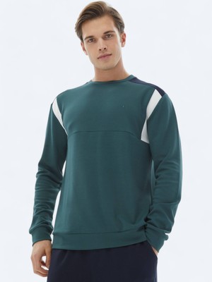 Yeşil Bisiklet Yaka Düz Sweatshırt