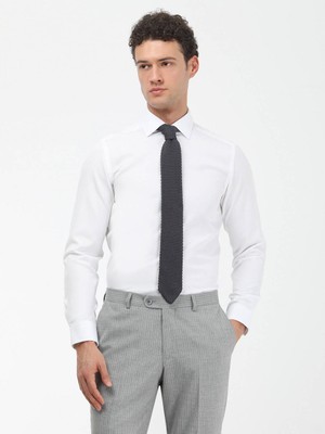 Beyaz Düz Slim Fit Dokuma Klasik Pamuk Karışımlı Gömlek