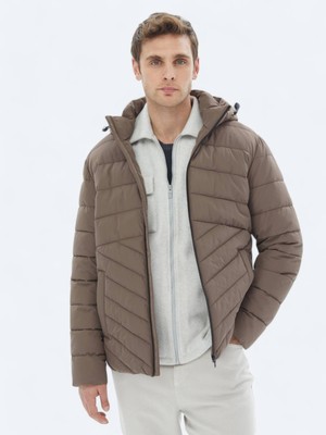 Kip Bej Regular Fit Kapüşonlu Casual Dokuma Mont