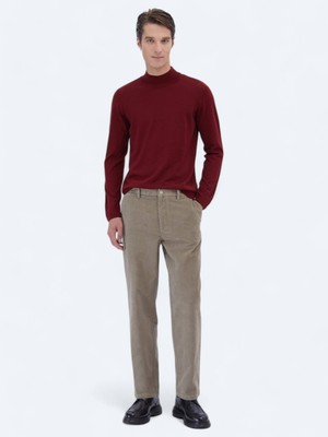 Bej Dokuma Loose Fit Kadife Casual Pamuk Karışımlı Pantolon