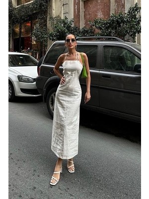 Amara Boutique Trisha Sırt Dekolteli Keten Elbise 2496-20 Elbise