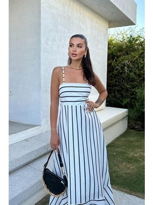 Amara Boutique Jenny Volanlı Çizgi Desen ELBISE2747-8