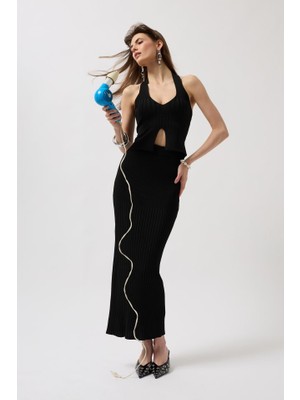 Amara Boutique Yüksek Bel Dokulu Etek