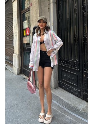 Amara Boutique Ribera Çizgili Saten Gömlek 3398