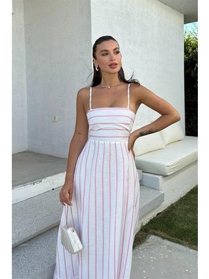 Amara Boutique Jenny Volanlı Çizgi Desen ELBISE2747-8