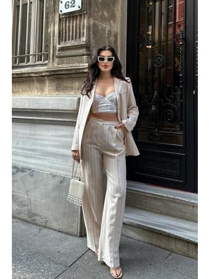 Amara Boutique Çizgili Keten Takım 9425-22