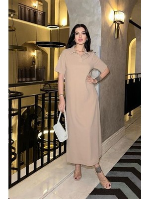 Amara Boutique Manque Polo Yaka Yırtmaçlı Elbise 2689-8