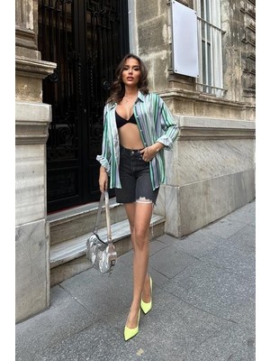 Amara Boutique Ribera Çizgili Saten Gömlek 3398