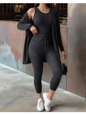 Amara Boutique Kadın Uzun Kollu Hırka Atlet ve Eşofman Yün Viskon Üçlü Takım