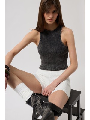 Amara Boutique Yıkamalı Halter Yaka Crop Bluz