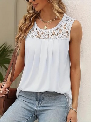 Amara Boutique Kadın Askılı Yuvarlak Yaka Dantel Detaylı Viskon Bluz