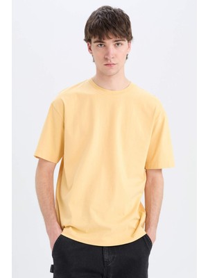 DeFacto %100 Pamuk Boxy Fit Bisiklet Yaka Basic Düz Kısa Kollu Tişört D6070AX25SP