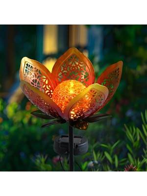 Güneş Enerjili Dekoratif Metal Çiçek Bahçe Balkon Teras LED Aydınlatma Solar Glass Flower Light