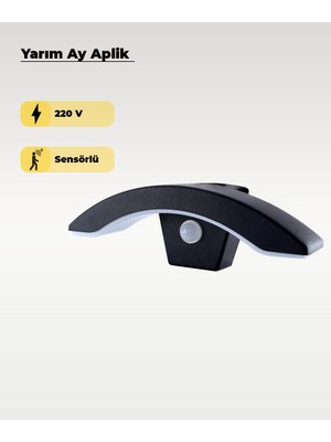 Siyah Sensörlü LED Yarım Ay Aplik 3200K (Sarı Işık)