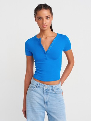 31704 Çıtçıt Düğmeli Kısa Kollu Top-Saks