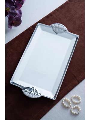 Arven Dikdörtgen Silver Sunum Tepsi - 45 cm