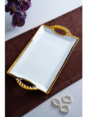 Arven Dikdörtgen Gold Sunum Tepsi - 45 cm