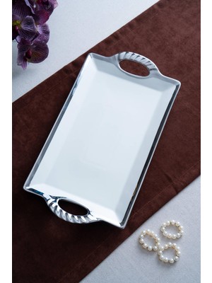 Arven Dikdörtgen Silver Sunum Tepsi - 45 cm