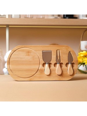 Şık Ahşap Peynir Sunum Tahtası ve Bıçağı
