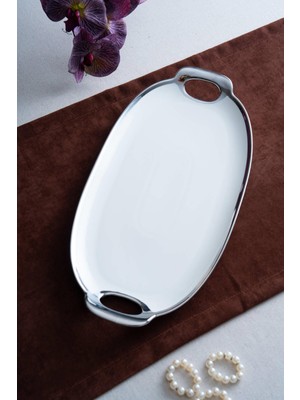 Arven Oval Silver Sunum Tepsisi - 45 cm