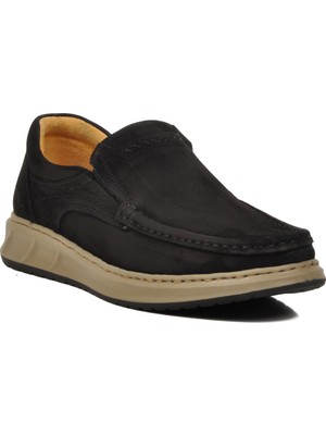 Siyah Nubuk Hakiki Deri Erkek Günlük Ayakkabı 708 M