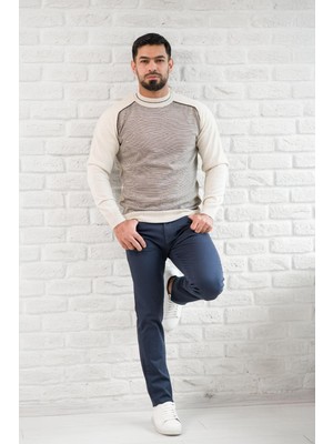 San&fa Yarım Balıkçı Desenli Slimfit Yünlü Triko Kazak