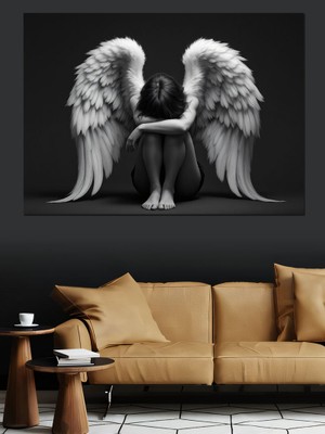 Diz Çökmüş Melek Dekoratif Kanvas - Mdf Ahşap Tablo