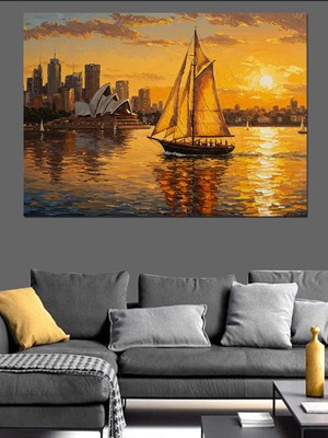 Gün Batımında Yelkenli Dekoratif Kanvas - Mdf Ahşap Tablo