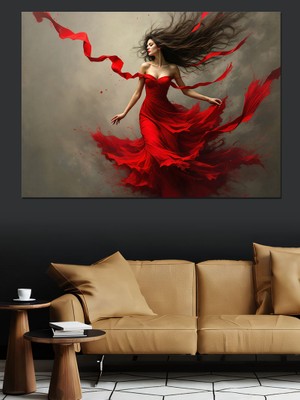 Kırmızı Elbiseli Dansçı Dekoratif Kanvas - Mdf Ahşap Tablo
